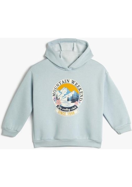 Kapşonlu Sweatshirt Baskı Detaylı Uzun Kollu Şardonlu fırsatları