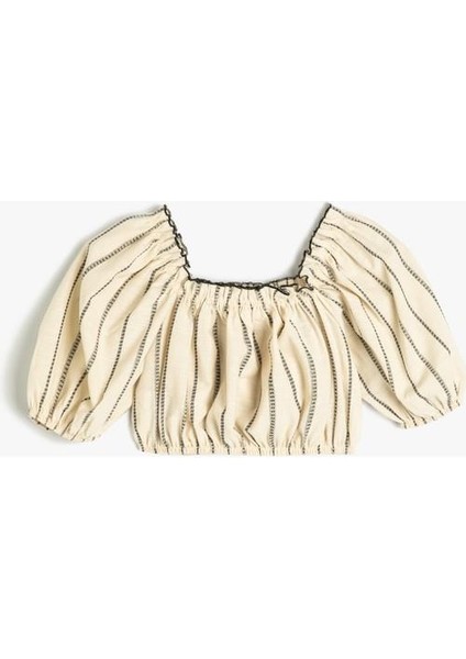 Crop Bluz Balon Kollu Fırfır Detaylı Pamuklu fırsatları