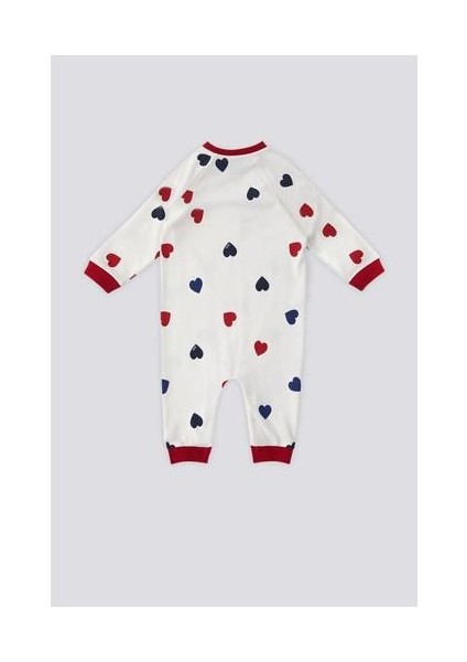 Ekru Kalp Desen Çıtçıt Yaka Bebek Tulum