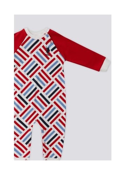 Krem Şerit Detay Yaka Çıtçıtlı Bebek Tulum