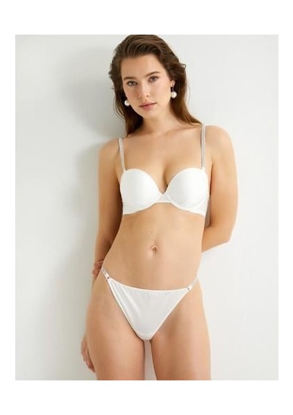 Taşlı Külot String Normal Bel Bridal - Koton - 4SLK30096MK - Beyaz - Xl
