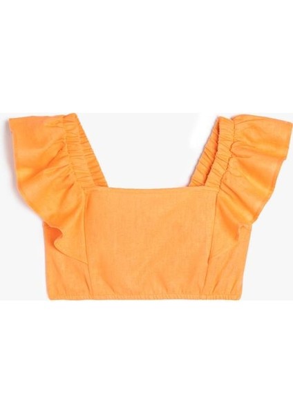 Keten Crop Bluz Kelebek Kollu Kare Yaka fırsatları