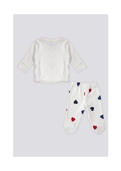 Ekru Kalp Desen Bebek 5'li Hastane Çıkış Seti