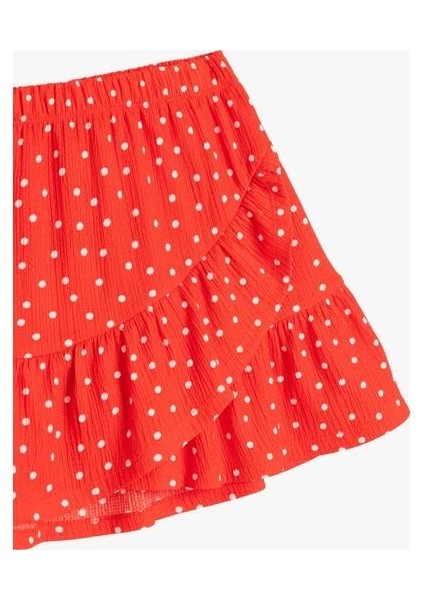 Fırfır Detaylı Beli Lastikli Puantiyeli Mini Etek