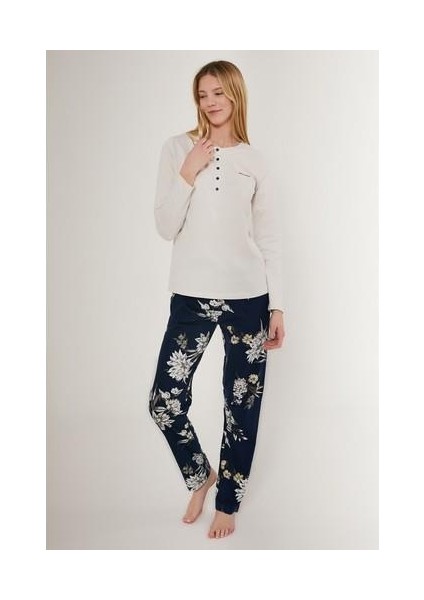 Flowering Beyaz Kadın Uzun Kol Pijama Takım