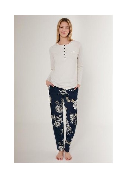Flowering Beyaz Kadın Uzun Kol Pijama Takım