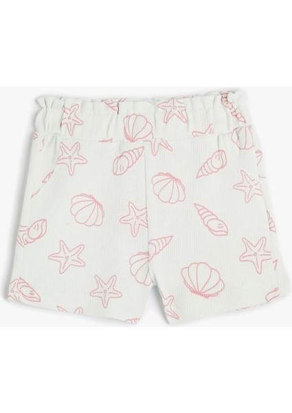 Şort Cepli Beli Lastikli Deniz Kabuğu Baskılı Pamuklu fırsatları