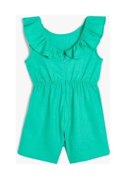 Keten Kısa Tulum Kolsuz Fırfır Detaylı indirimleri