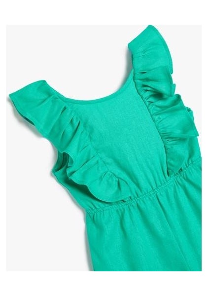 Keten Kısa Tulum Kolsuz Fırfır Detaylı