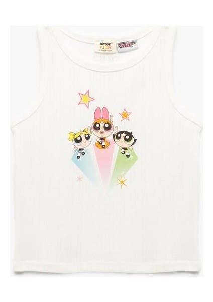 Lisanslı Powerpuff Girls Baskkılı Kolsuz Bisiklet Yaka Atlet fırsatları