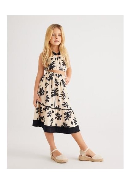 Etek Katlı Baskı Detaylı Ponpon Şeritli