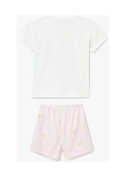 Baskılı Bisiklet Yaka Kısa Kollu Pamuklu Şortlu Pijama Takımı