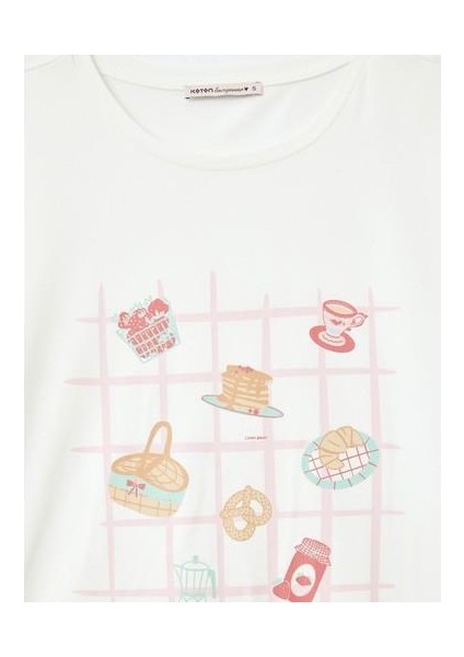 Baskılı Bisiklet Yaka Kısa Kollu Pamuklu Şortlu Pijama Takımı