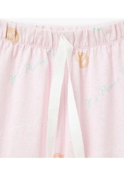 Baskılı Bisiklet Yaka Kısa Kollu Pamuklu Şortlu Pijama Takımı