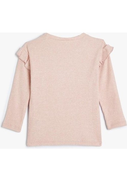 T-Shirt Ribanalı Uzun Kollu Fırfır Detaylı Yumuşak Dokulu fırsatları