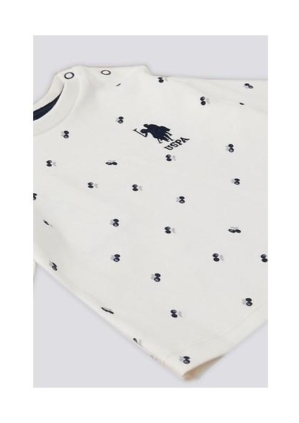 Krem Çıtçıtlı Bisiklet Yaka Kiraz Desen Bebek 2'li Takım