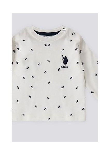 Krem Çıtçıtlı Bisiklet Yaka Kiraz Desen Bebek 2'li Takım