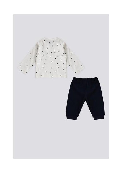 Krem Çıtçıtlı Bisiklet Yaka Kiraz Desen Bebek 2'li Takım