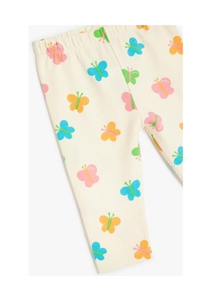 Kelebek Desenli Beli Lastikli Pamuklu Kapri Tayt