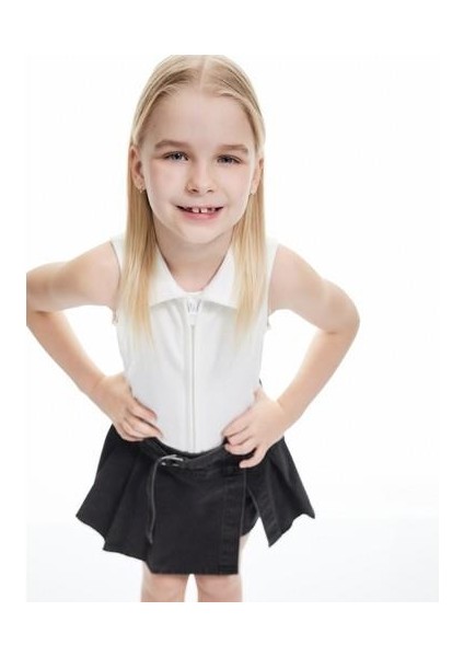 Pamuklu Fermuarlı Dar Kesim Gömlek Yaka Kolsuz Crop Atlet