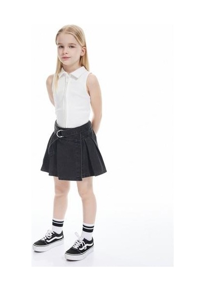 Pamuklu Fermuarlı Dar Kesim Gömlek Yaka Kolsuz Crop Atlet