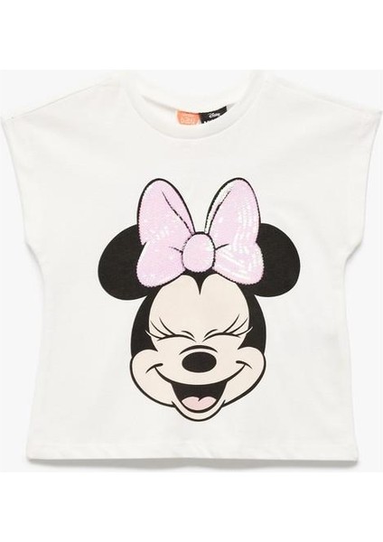 Pamuklu Pullu Payetli Bisiklet Yaka Kısa Kollu Lisanslı Minnie Mouse Tişört fırsatları