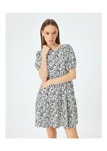 Volanlı Balon Kollu Mini Elbise