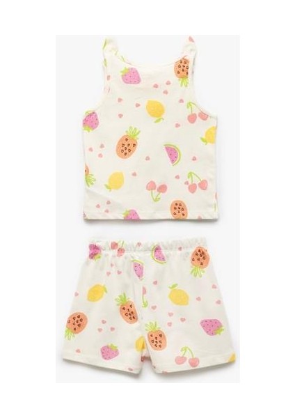 Pamuklu Meyve Desenli 2'li Şort ve Tişört Seti