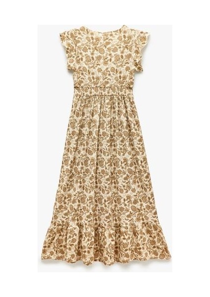 V Yaka Kelebek Kollu Desenli Katlı Uzun Elbise indirimleri