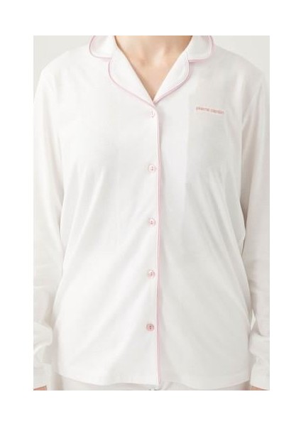 Pıercardın Bayan Yetişkin Gömlek Pijama Takımı Krem