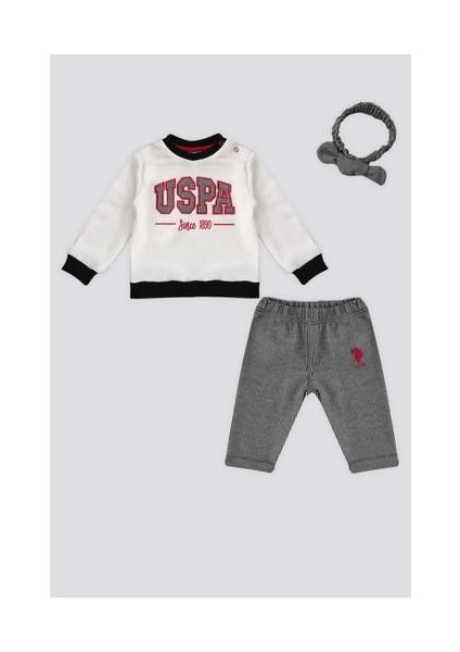 Krem Nakışlı Saç Bantlı Bebek 3'lü Takım