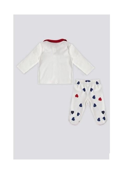 Ekru Çırçıtlı Kalp Desenli Bebek 3'lü Takım