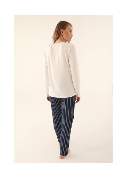 Krem Kadın Uzun Kol Pijama Takım
