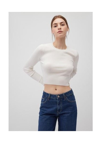 Bisiklet Yaka Ekru Crop Kazak 1710474-70057