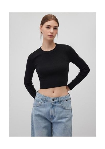 Bisiklet Yaka Siyah Crop Kazak 1710474-900