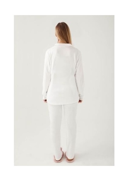 Pıercardın Bayan Yetişkin Gömlek Pijama Takımı Krem