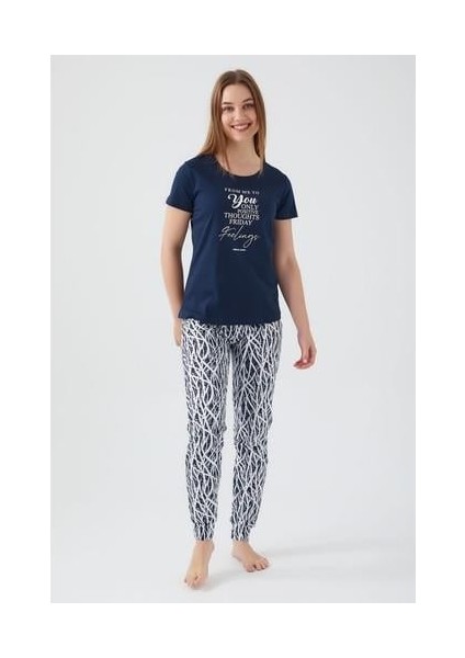 Friday Feelings Lacivert Kadın Kısa Kol Pijama Takım