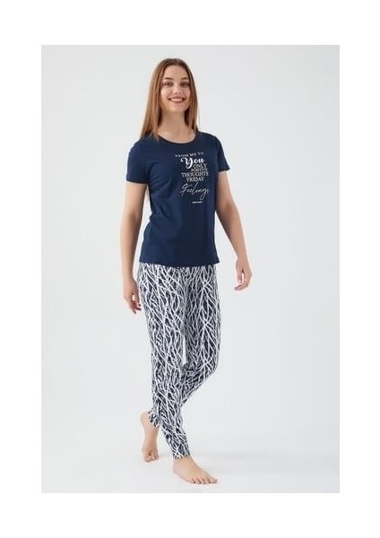 Friday Feelings Lacivert Kadın Kısa Kol Pijama Takım