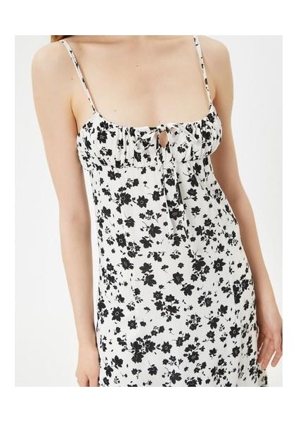 Uzun Elbise Çiçekli Ince Askılı Bağlama Detaylı