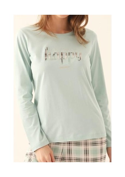 Açık Mint Kadın Uzun Kol Pijama Takım