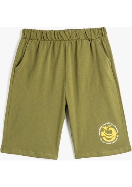 Beli Lastikli Şort Cepli Baskı Detaylı Pamuklu fırsatları