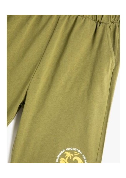 Beli Lastikli Şort Cepli Baskı Detaylı Pamuklu