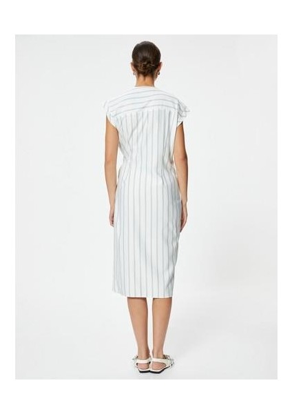 Midi Kruvaze Elbise Kolsuz Kemer Detaylı Slim Fit