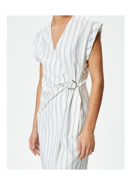 Midi Kruvaze Elbise Kolsuz Kemer Detaylı Slim Fit