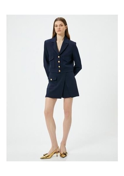 Mini Şort Etek Yüksek Bel Düğmeli Cep Detaylı