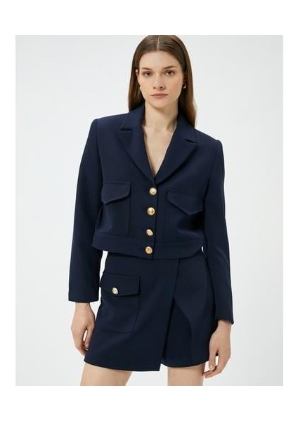 Mini Şort Etek Yüksek Bel Düğmeli Cep Detaylı