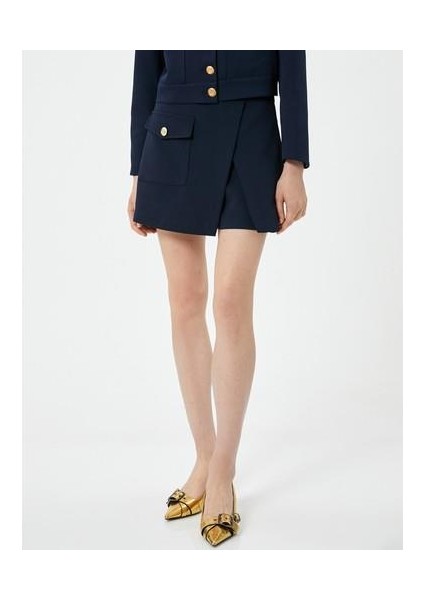 Mini Şort Etek Yüksek Bel Düğmeli Cep Detaylı