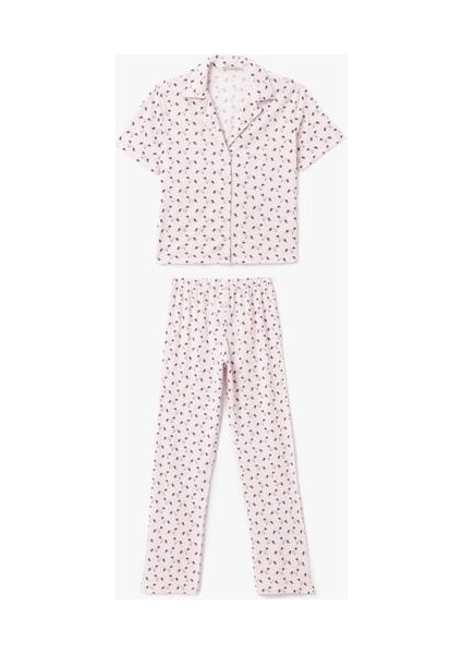 Köpek Grafik Baskılı Kısa Kollu Pamuklu Gömlek Yaka Pijama Takımı