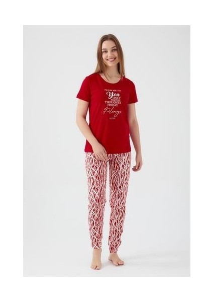 Friday Feelings Kırmızı Kadın Kısa Kol Pijama Takım