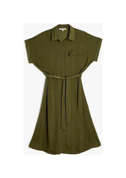 Midi Gömlek Elbise Kemer Detaylı Kısa Kollu Aerobin Kumaş fırsatları